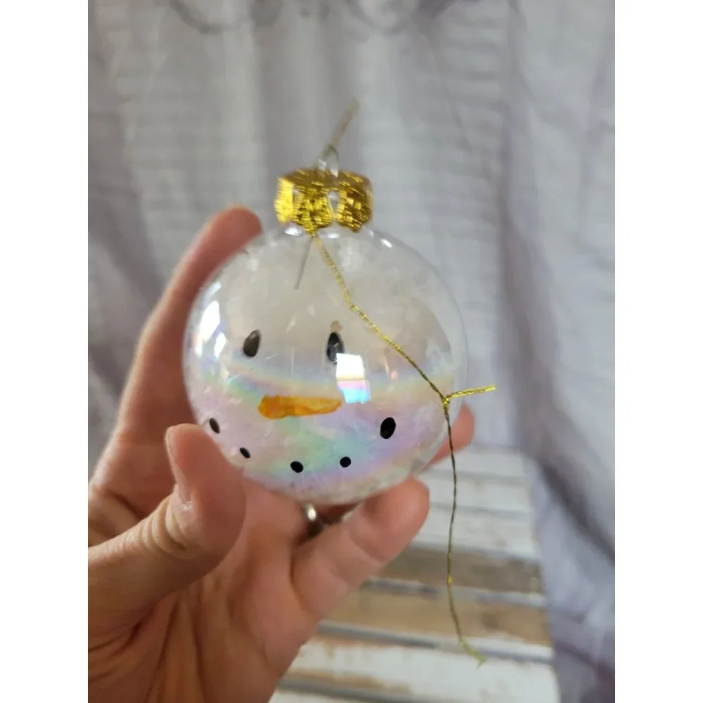 Glass snowman ball ornament ex‎ holiday tree